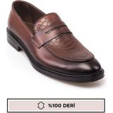 Hakiki Deri, Bağcıksız, Krokadil Desenli, Iç Dış Deri Erkek Ayakkabı - Kahve