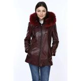 Hakiki Deri Bordo Parkson Kürklü Kadın Ceket