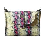 Hakiki Deri Crossbody Çanta, Yılan Desenli Tasarım, Çift Kayış Seçenekleri, Sarı ve Kırmızı