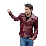 Hakiki Deri Erkek Bordo Silme Motosiklet Montu, Çift Fermuarlı, Dar Kesim, Suya Dayanıklı (Bordo Silme, M)