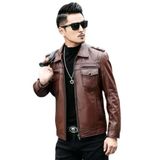 Hakiki Deri Erkek Mont, Fermuarlı, Apoletli, Slim Fit (Kahverengi, 3XL)
