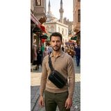 Hakiki Deri Erkek Ve Kadın Bel Ve Göğüs Çantası Çift Bölmeli