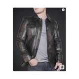 Hakiki Deri Gomlek Yakali Siyah Erkek Deri Blazer Ceket