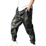 Hakiki Deri Jogger Pantolon, Siyah, Lastik Belli ve Paçalı, Hip Hop Tarzı, Rahat Kesim (Hakiki Deri Siyah Pantolon, 64)
