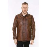Hakiki Deri Kahverengi Blouse Gömlek Yaka Erkek Deri Ceket