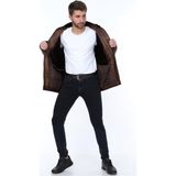 Hakiki Deri Kahverengi Dali Yakası Kürklü Erkek Deri Ceket - 3XL - 0-Kahverengi