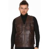 Hakiki Deri Kahverengi Harrington Fermuarlı Erkek Deri Yelek