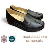 Hakiki Deri Kaymaz Taban Tam Ortopedik Anne Ayakkabısı - Siyah