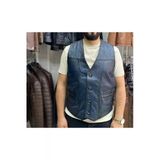 Hakiki Deri Lacivert Renk Yelek Slim Fit Kesim