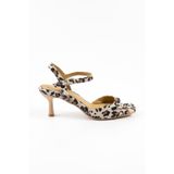 Hakiki Deri Leopar Topuklu Kadın Sandalet - RGN5141 Bej Leopar 39