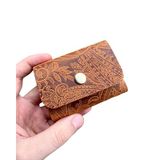 Hakiki Deri Minimal Kartlık, Erkek & Kadın Minimalist Kartvizitlik, Tek Çıtçıtlı Şık Para ve Cüzdan, Hediyelik Ürün (Desenli Camel)
