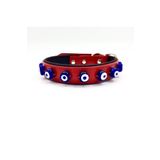 Hakiki Deri Nazar Boncuklu Köpek Tasması Kırımızı 56cm X 2,5cm