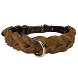 Hakiki Deri Örgü Köpek Tasması (Taba, S (25-30cm))