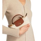 Hakiki deri saplı le pliage el ve omuz çantası XS mini handbag çanta tote çanta krem - taba