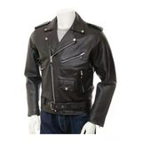 Hakiki Deri Siyah Erkek Deri Biker Ceket: Ashcombe