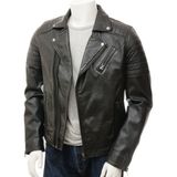 Hakiki Deri Siyah Erkek Deri Biker Ceket: Buckerell - 2XL - 0 - Siyah