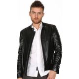 Hakiki Deri Siyah Hakim Yaka Omuz Işlemeli Erkek Deri Ceket - 3XL - 0 - Siyah