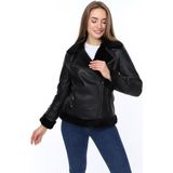 Hakiki Deri Siyah Kürklü Pepe Kadın Ceket - XL - 0 - Siyah