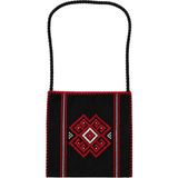 Hakiki Karacakılavuz Dimi Dokuması Koç Boynuzu Motifli Siyah Çanta 25 x 26 cm - Siyah - Kırımızı