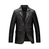 Hakiki Kuzu Derisi Blazer Klasik Ceket, 2 Düğme Kapamalı, Normal Kesim, Kapaklı Cepli, Siyah (64 beden)