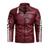 Hakiki Kuzu Derisi Motorcu Ceket, Lacivert ve Renk Sçenekleri, Dar Kesim, Saten Astarlı, Kış ve Sonbahar için Mevsimlik Deri Mont (Bordo, 3XL)