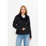 Hakiki Nubuk Deri Kadın Ceket - Içi Kürklü - Fit Kesim Siyah 63 cm - 112122 - XL