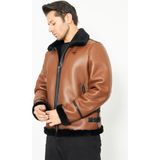 Hakiki Nubuk Deri Pilot Mont - Içi Kürklü, Bomber Yaka - Taba 75 cm - 500622 - S