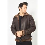 Hakiki Nubuk Deri Pilot Mont - Içi Kürklü, Kahverengi, Sınırlı Sayıda 75 cm - 500622 - XL
