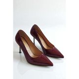 Hakiki Rugan Deri Bordo Kadın Stiletto – 9 cm Metal Ince Topuk Şık Sivri Burun Topuklu Ayakkabı - Bordo Rugan