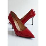 Hakiki Rugan Deri Kırmızı Kadın Stiletto – 9 cm Metal Ince Topuk Şık Sivri Burun Topuklu Ayakkabı - Kırmızı Rugan