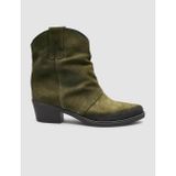 Hakiki Süet Deri Yeşil Kadın Western Bot