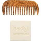 Hakiki Zeytin Geniş Dişli Tarak & Zeytinyağı Sabunu Seti | %100 Yemeklik Zeytinyağı ile Doğal Saç ve Cilt Bakımı - Ahşap