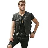 Hakiki Zik Deri Motorcu Yelek (Siyah, 6XL)