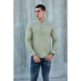 Hakim Yaka Yarım Pat Likra Keten Doku Pamuk Slim Fit Erkek Gömlek - 2XL