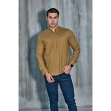 Hakim Yaka Yarım Pat Likra Keten Doku Pamuk Slim Fit Erkek Gömlek - Açık Kahve