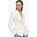 Hakke Bele Oturan Dokuma Blazer Ceket - Beyaz