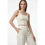Hakke Kadın Kare Yaka Fit Kesim Crop Atlet - Ekru