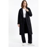 Hakke Oversize Geniş Kesim Uzun Yünlü Kaşe Kaban - Siyah - XL