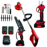 Haktaş Hkt1065 Kırmızı 3Lü Bahçe Seti Çift Akülü - Şarjlı Tırpan + 15Cm Testere + 30Mm Budama Makası