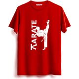 Hakuof Erkek Kısa Kol Karate Tişört Kırmızı Grafik Desenli Esnek Kumaş S Beden