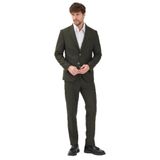 Haldey Erkek Haki Poliviskon Kumaşlı Mono Yaka Kapak Cepli Yarım Astar Slim Fit 2'li Takım Elbise Haki 50/6