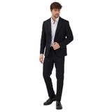 Haldey Erkek Siyah Poliviskon Kumaşlı Mono Yaka Kapak Cepli Yarım Astar Slim Fit 2'li Takım Elbise Siyah 48/6