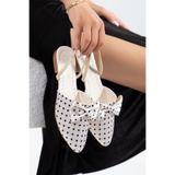 Hale Shoes Puantiyeli Kadın Fiyonklu Günlük Şık Terlik ve Sandalet Topuk 2CM