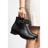 Hale Shoes Siyah Cilt Kadın Tokalı Fermuarlı Rahat Kışlık Bot Kaymaz Taban H014
