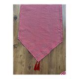 HALFART Kırmızı Pitikareli İnce Tip Kumaş Püsküllü Runner | 40x140 cm | Şık ve Hafif Masa Örtüsü