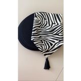 HALFART Zebra Desenli Duck Keten Runner ve 6 Adet Siyah Keten Supla Seti