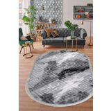 Halı Antrasit Cool Karo Saçaklı Oval Kesme Ince Yolluk Kilim Salon Halısı Modelleri