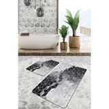 Halı Atölyesi Gri Doğal Pamuklu 2'li Banyo ve mutfak Paspas Seti 60x100 50x60 Cm