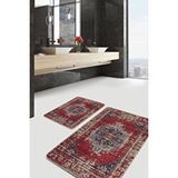 Halı Atölyesi Kırmızı Doğal Pamuklu 2'li Banyo ve mutfak Paspas Seti 60x100 50x60 Cm