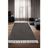 Halı Cool Antrasit Sahra Kaymaz Yıkanabilir Saçaklı Kare Yolluk Salon Halısı Modelleri